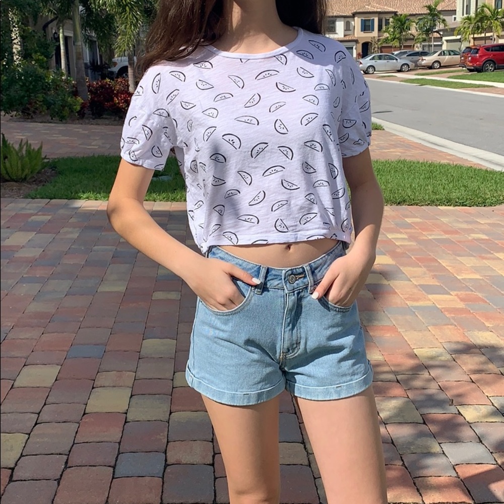 Cute summary white and black top with watermelons